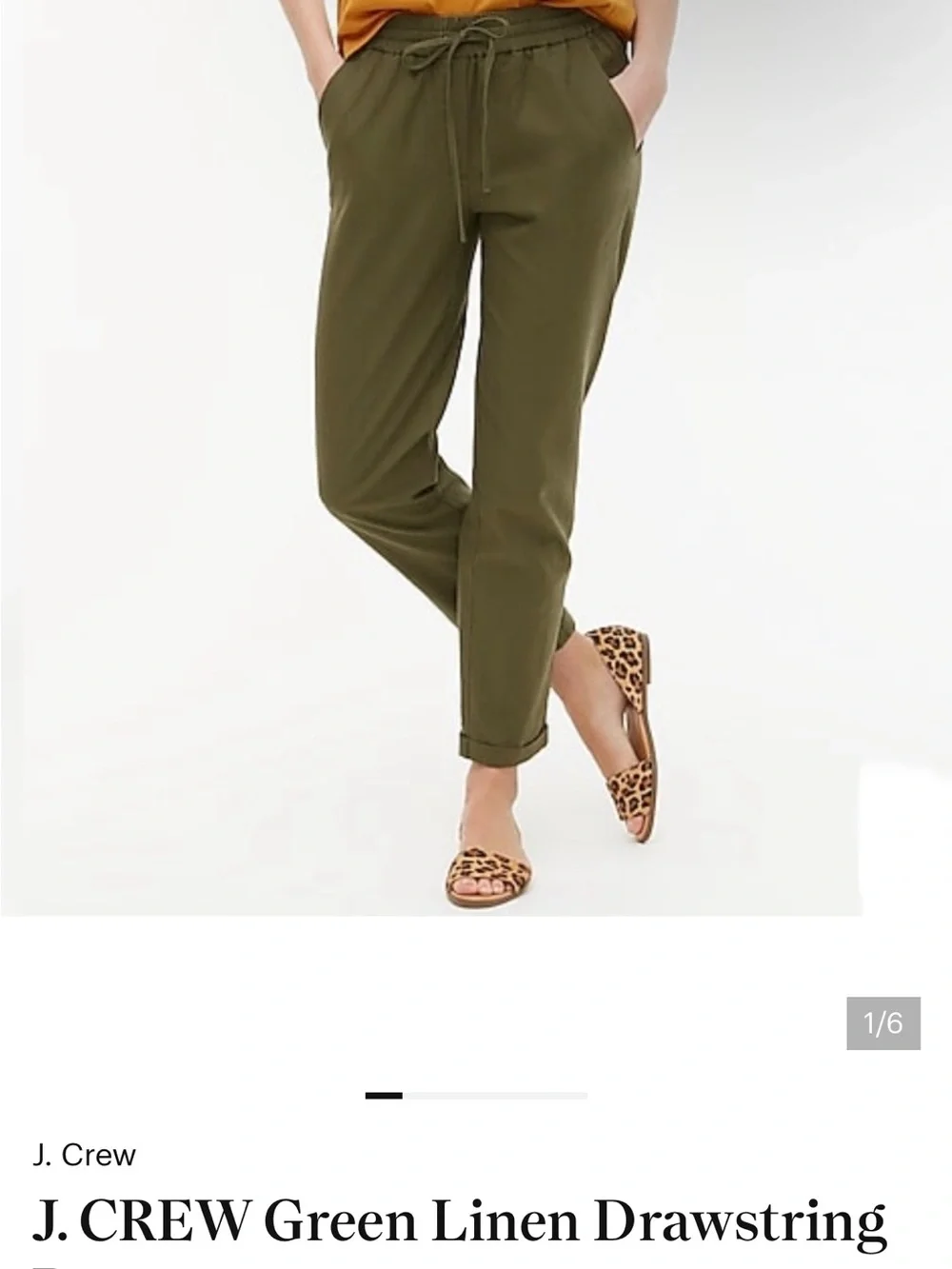 J. Crew Olive Green Drawstring cropped pants size 2